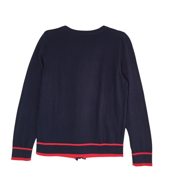 Talbots Nautical Anchor Cardigan Navy Ruffle Cotton Cashmere Sweater M Preppy - Picture 8 of 10